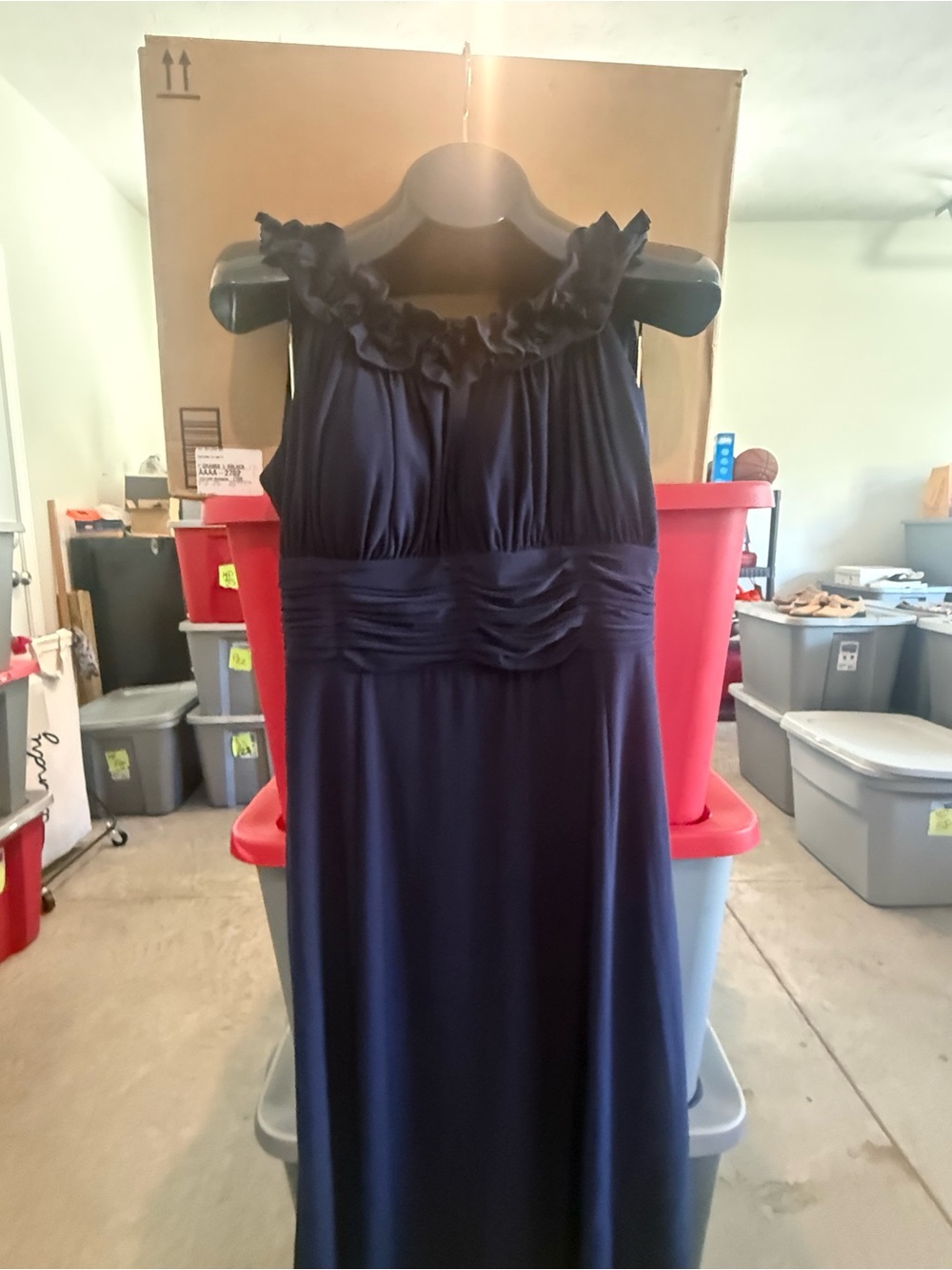 Navy Ruffled Neck Sleeveless Dress p56
